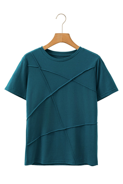 Modern Asymmetric Panel Geometric Seamed Short Sleeve Top